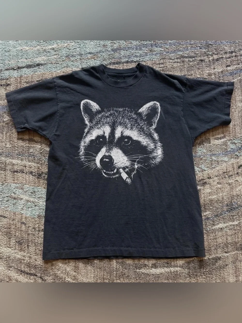 Black Graphic Tee with White Raccoon - Picture 1 of 6